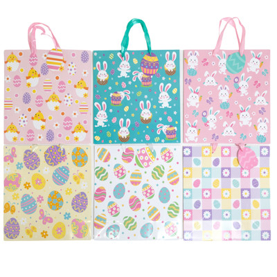 GIFT BAG EASTER LARGE/GLITTER 6AST 12 X 12 X 5IN/LABEL