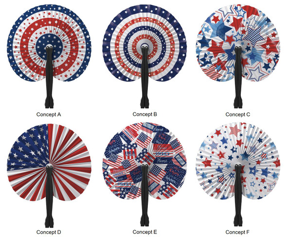 HAND FAN PATRIOTIC 3PK ACCORDIAN PAPER 9IN DIA/PBH