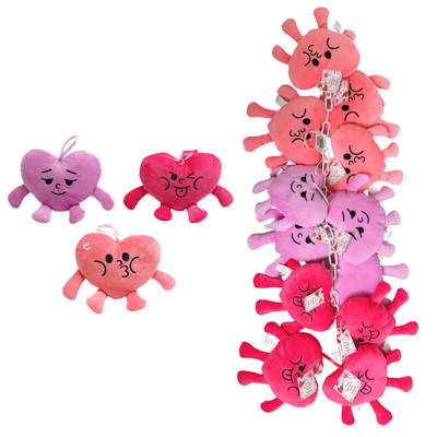 HEART CHARACTER PLUSH 3AST 5X6.5 ON CHAIN DISPLAY EA/HT