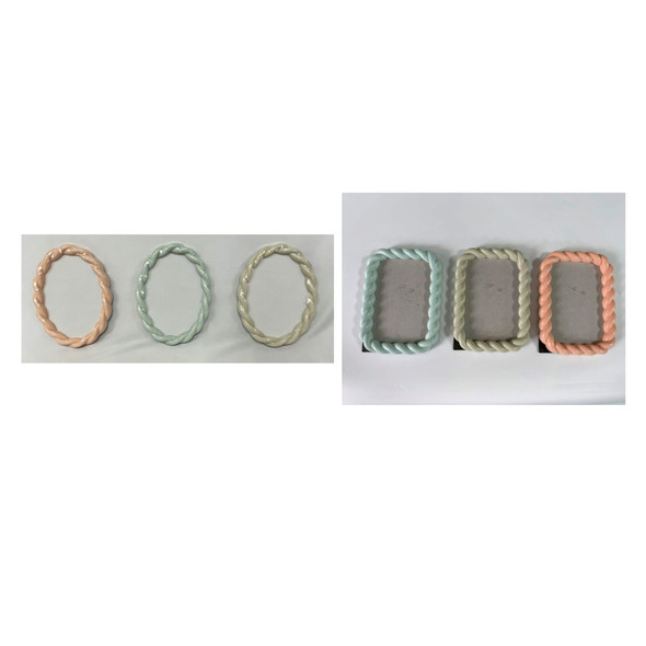 FRAME PLASTIC ROPED EDGE OVAL/RECT 4X6 EA IN 3AST COLORS/UPC LABEL
