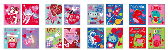 VALENTINE STICKER CARDS 28CT/7SHEET W/HOTSTAMP PB/INSERT 4AST