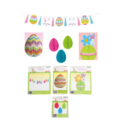 EASTER PAPER DECOR 4AST TASSEL GARLAND/LANTERN/3PC HONEYCOMB EGG/CENTERPIECE PB/INS