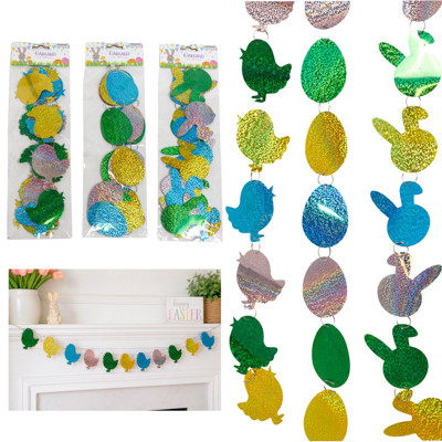 GARLAND EASTER HOLOGRAM 6FT HANGING CHAIN 70IN 3AST CHICK/BUNNY/EGG IN PBH