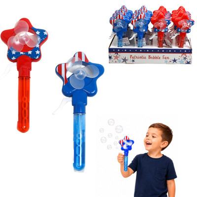 BUBBLE FAN PATRIOTIC 2AST 9IN H W/1.35OZ/40ML BUBBLES IN 24PC PDQ
