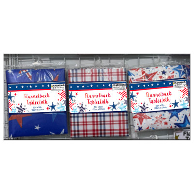 TABLECOVER PATRIOTIC FLANNELBACK 52X90 3ASST/PB HANGER