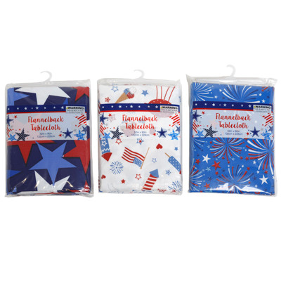 TABLECOVER PATRIOTIC FLANNELBACK 52X90 3ASST/PB HANGER