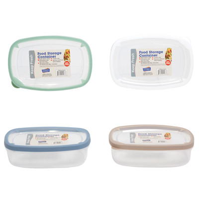 FOOD STORAGE CONTAINER RECT RUBBER RIM ON LID 900-ML 8.2 X 5.3 X 2.6