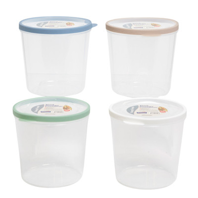 FOOD STORAGE CONTAINER ROUND WITH RUBBER EDGE ON RIM 96-OZ 6.5D X 6.5H 4 COLORS 118G