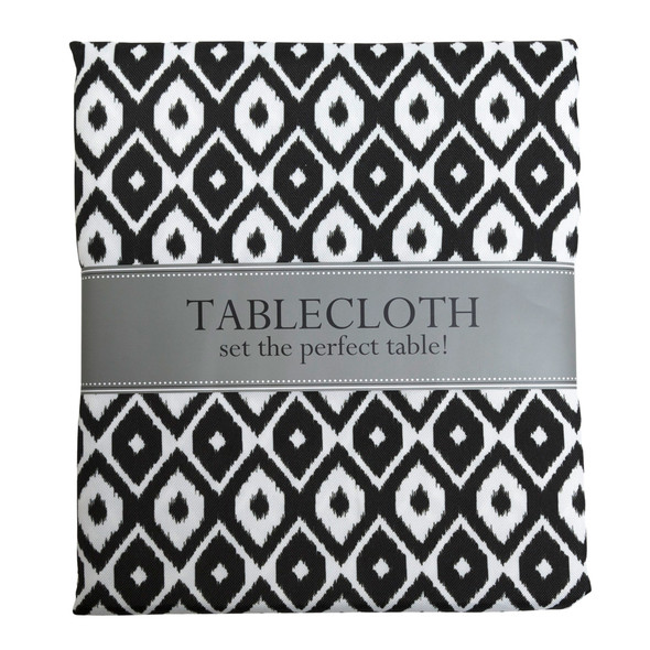 TABLECLOTH 60X84 W/ZIPPER BLACK IKAT INDOOR/OUTDOOR WATER/STAIN RESISTANT 100% - POLYESTER