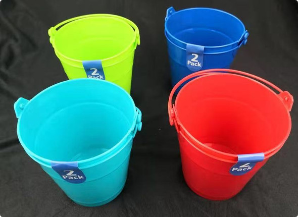 BUCKET 2PK PLASTIC W/HANDLE 5.1X4.7IN 4AST COLORS/UPC LABEL SOLID COLORS PER PK