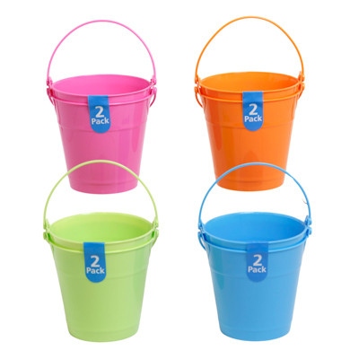 BUCKET 2PK PLASTIC W/HANDLE 5.1X4.7IN 4AST COLORS/UPC LABEL SOLID COLORS PER PK