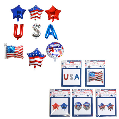 BALLOON FOIL PATRIOTIC 5AST 2PK STARS PRINT & SOLID/FLAG/USA/2PK PRINTED ROUND PB/INS