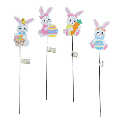 YARD SIGN EASTER METAL 4AST BUNNIES 21IN W/HANGER & BARBELL TAG