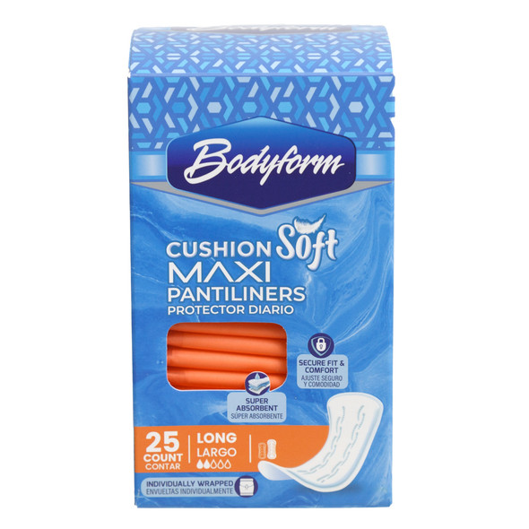 PANTY LINERS 25CT LONG BODYFORM EVERYDAY COMFORT & LIGHT PROTECTION CUSHION SOFT MAXI