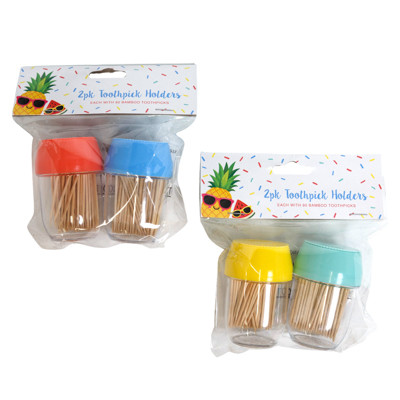TOOTHPICK DISPENSER 2PK BAMBOO W/90PICKS SUMMER COLOR DISPENSER/ARTWORK