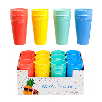 TUMBLER PLASTIC 22OZ/2PK 4 SUMMER COLORS/ 48PC COUNTER DISPLAY/UPC LABEL