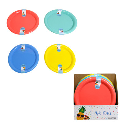 PLATE 4PK PLASTIC 10.25IN 4 SUMMER COLORS/24PC PDQ/LABEL