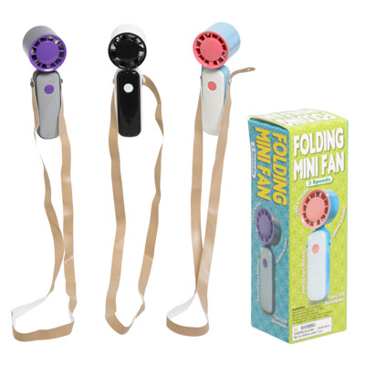FAN MINI PERSONAL W/LANYARD 3 SPEEDS ADJUSTABLE POSITION USB RECHARGE 5.35H COLOR BOXED