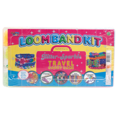 LOOM BAND KIT GLITTER-SPARKLE TRAVEL CARRY CASE