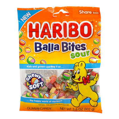 HARIBO BALLA BITES SOUR 3.6 OZ PEG BAG