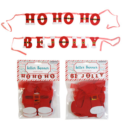 LETTER BANNER 5.9FT FELT 2ASST JOLLY/HOHO W/SANTA BELT XMAS PBH