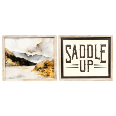 WALL SIGN 19X16X1.5 SADDLE UP/RIVER REVERSIBLE WOOD (52.00)