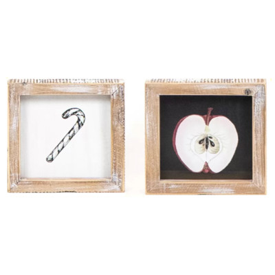 WALL SIGN 5X5X1.5 CANDY CANE/APPLES REVERSIBLE (10.00)