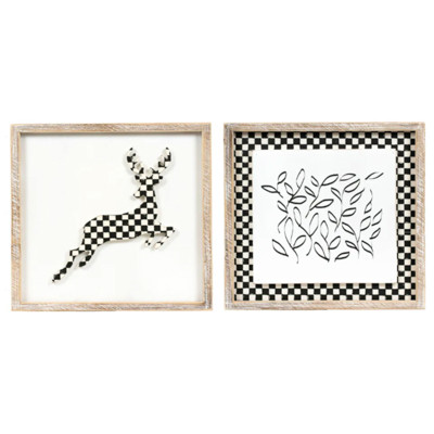 WALL SIGN 13X13X1.5 REINDEER/LEAVES REVERSIBLE WOOD (30.00)