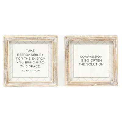 WALL SIGN 6X6X1.5 ENERGY/COMPASSION REVERSIBLE WOOD (14.00)