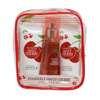 BEAUTY CARE 3PC SET KIMBERLY CHERRY BODY MIST/BODY LOTION/SHOWER GEL PVC