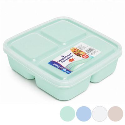 FOOD STORAGE 3-COMPARTMENT SQUARE 4-ASSORTED COLORS #193016 COUNTER DISPLAY