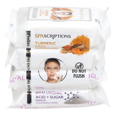 FACIAL WIPES 4/30CT TURMERIC/HYALURONIC ACID & SUGAR CLEANSING WIPES SPA SCRIPTONS NO ONLINE SALES