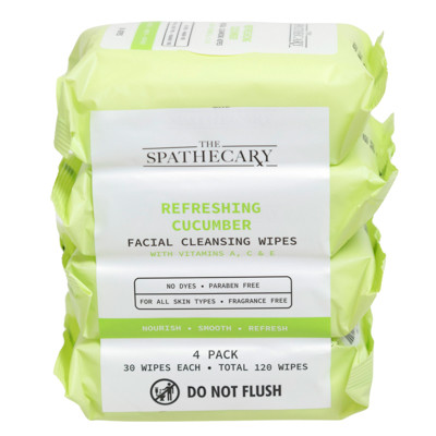 FACIAL WIPES 4/30CT REFRESHING CUCUMBER VITAMINS A,C&E CLEANSING WIPES SPATHECARY NO ONLINE SALES