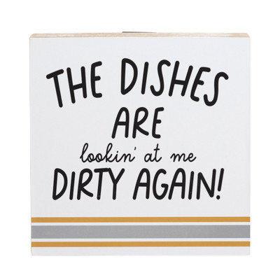 WALL DECOR 6X6X1.25 DISHES LOOKING DIRTY DEEP HOLLOW MDF WOOD