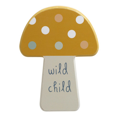 WALL DECOR STANDING SIGN 6X8 YELLOW MUSHROOM WILD CHILD CHUNKY MDF WOOD