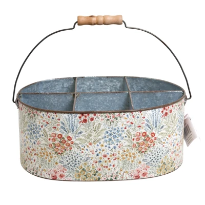 CADDY 12X5.5X8 MIXED FLORALS METAL/PAPER/WOOD