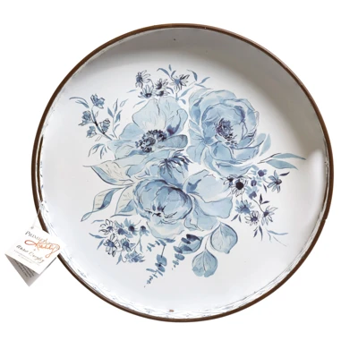 TRAY 12.5X2 BLUE FLORALS METAL/PAPER