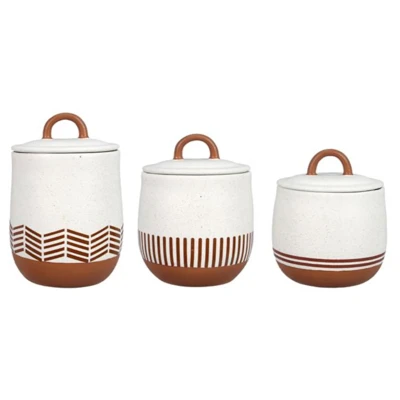 CANISTER 3PC SET NATURAL HOME STONEWARE/TERRACOTTA 5X5X8.25
