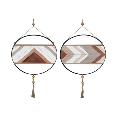WALL DECOR 2AST RING METAL/WOOD 16X1.35X32
