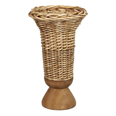 TABLETOP DECOR VASE ON PEDESTAL FAUX SEAGRASS 6.29X6.29X12.99