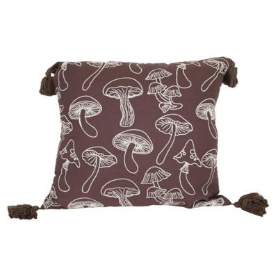 PILLOW W/TASSELES SQUARE MUSHROOOM COTTON 18X18