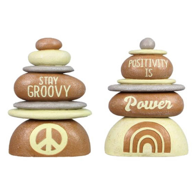 TABLETOP DECOR 2AST STACKED ROCKS RESIN 5.12X3.07X8.15