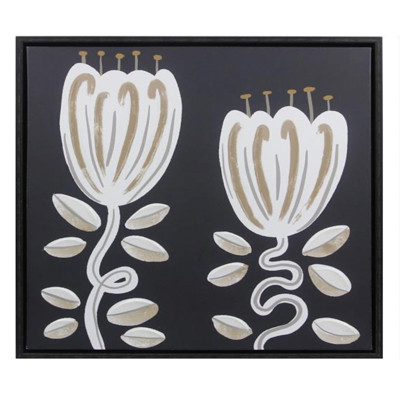 WALL ART FLORAL PRINT FRAMED ACRYLIC PAINT WOOD 18X1.5X18