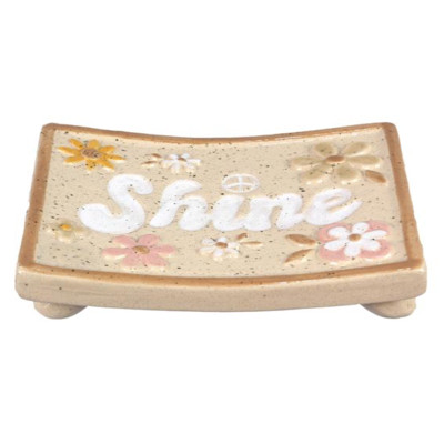 TRINKET/SOAP DISH FOOTED POSITIVE VIBES STONEWARE 5.12X4.13X1.18