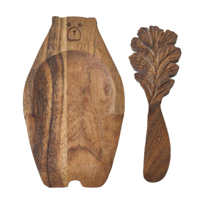 CHARCUTERIE BOARD W/SPREADER BEAR ACACIA WOOD 9X4.5X0.6