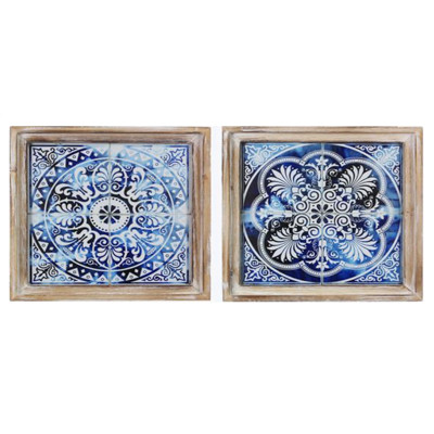 WALL PLAQUE 2AST TILE DESIGN WOODEN 10.2X1.18X10.2