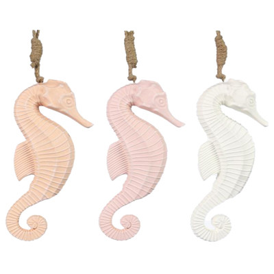 WALL DECOR 3AST SEAHORSE PINK/WHITE RESIN 4.5X2X15.38
