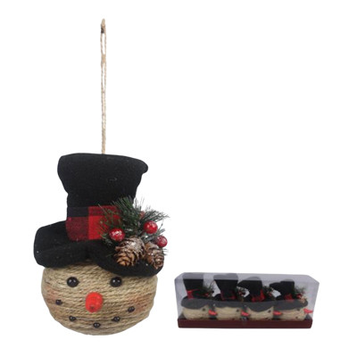 ORNAMENT 4PC SET SNOWMAN HEAD FABRIC/PVC BOX 12.5X3.5X4.75