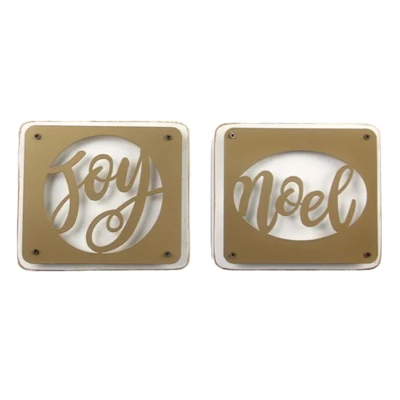 TABLETOP SIGN 2AST NOEL/JOY CHRISTMAS WOOD/METAL 6.75X2.4X6.75