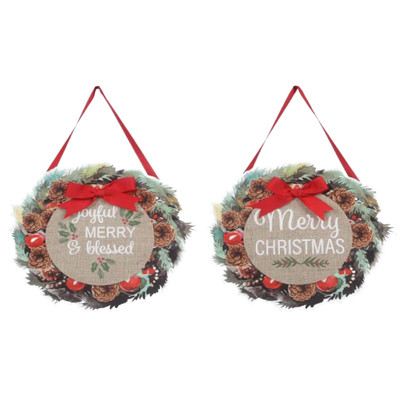 WALL SIGN WREATH 2AST CHRISTMAS WOOD 11.75X0.35X10.63